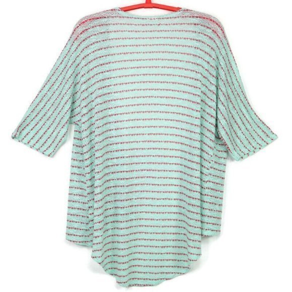 LuLaRoe Lindsay Kimono Cardigan Sweater Shirt Mint‎ Green Red Striped M Medium - Picture 2 of 10